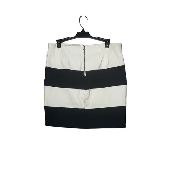 Loft Womens Black and White Striped Mini Skirt Size Medium Neutral Career Office - Picture 2 of 8